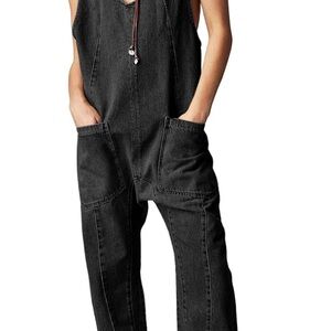 Women's Black Denim Overalls